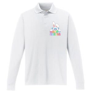 Cute Happy Easter Bunny Rabbit With Glasses Performance Long Sleeve Polo