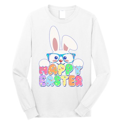 Cute Happy Easter Bunny Rabbit With Glasses Long Sleeve Shirt