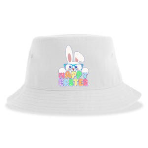 Cute Happy Easter Bunny Rabbit With Glasses Sustainable Bucket Hat