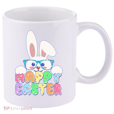 Cute Happy Easter Bunny Rabbit With Glasses 11oz C Handle Ceramic Mug