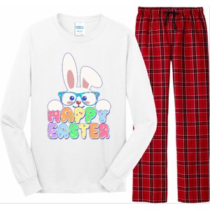 Cute Happy Easter Bunny Rabbit With Glasses Long Sleeve Pajama Set