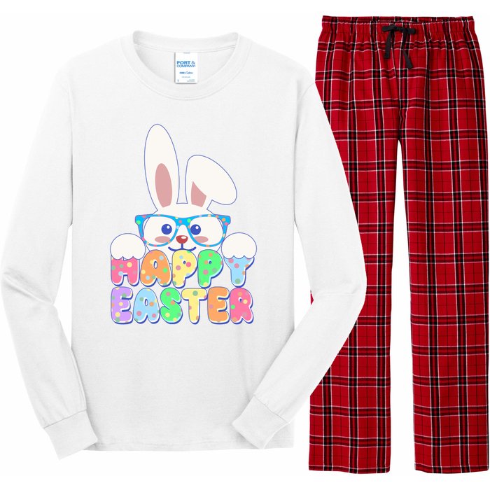 Cute Happy Easter Bunny Rabbit With Glasses Long Sleeve Pajama Set