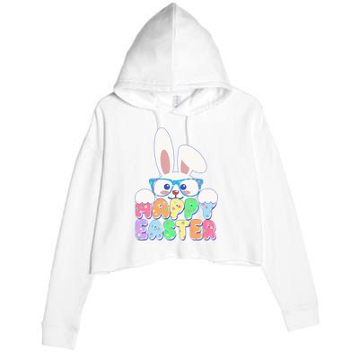 Cute Happy Easter Bunny Rabbit With Glasses Crop Fleece Hoodie