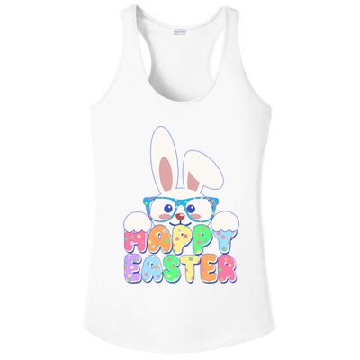Cute Happy Easter Bunny Rabbit With Glasses Ladies PosiCharge Competitor Racerback Tank