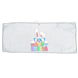 Cute Happy Easter Bunny Rabbit With Glasses Large Microfiber Waffle Golf Towel