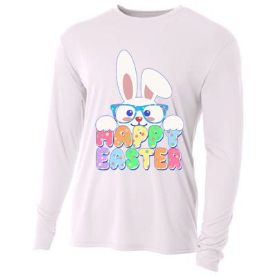 Cute Happy Easter Bunny Rabbit With Glasses Cooling Performance Long Sleeve Crew