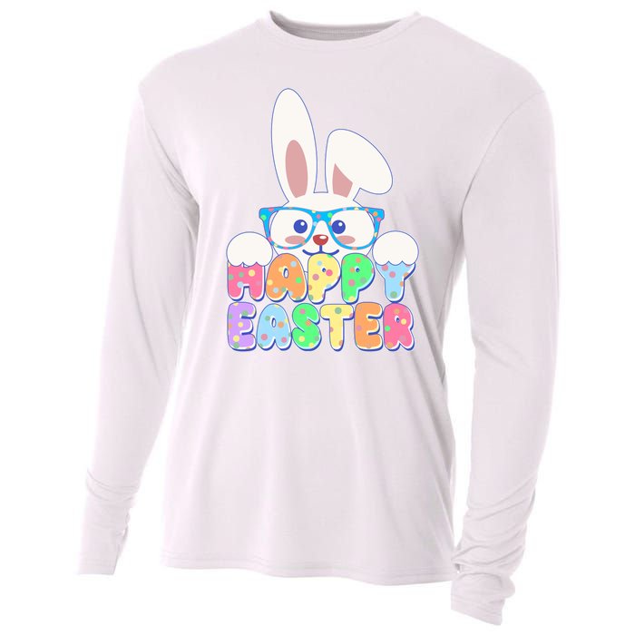 Cute Happy Easter Bunny Rabbit With Glasses Cooling Performance Long Sleeve Crew