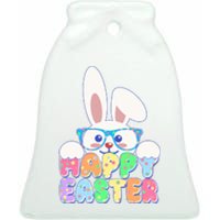 Cute Happy Easter Bunny Rabbit With Glasses Ceramic Bell Ornament