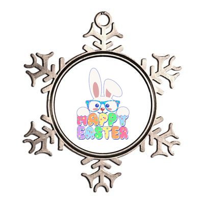 Cute Happy Easter Bunny Rabbit With Glasses Metallic Star Ornament