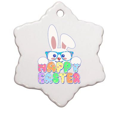 Cute Happy Easter Bunny Rabbit With Glasses Ceramic Star Ornament