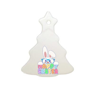 Cute Happy Easter Bunny Rabbit With Glasses Ceramic Tree Ornament