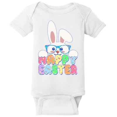 Cute Happy Easter Bunny Rabbit With Glasses Baby Bodysuit