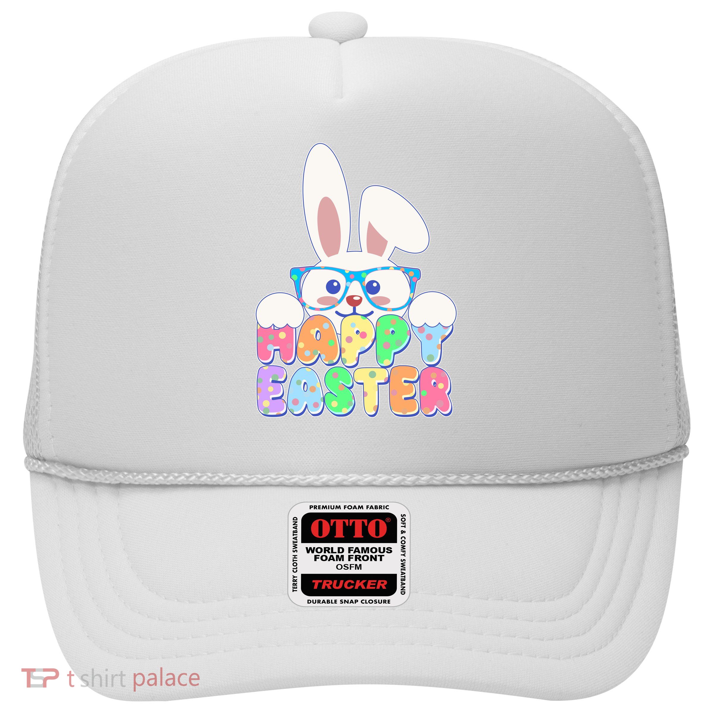 Cute Happy Easter Bunny Rabbit With Glasses Trucker Hat