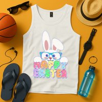 Cute Happy Easter Bunny Rabbit With Glasses Tank Top
