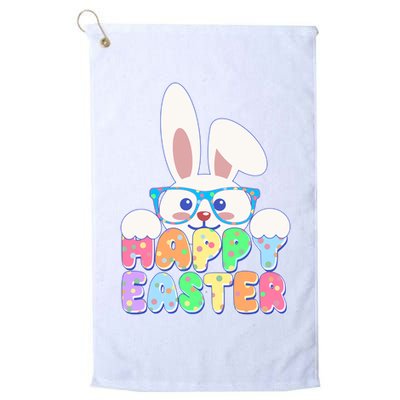 Cute Happy Easter Bunny Rabbit With Glasses Golf Towel