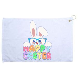 Cute Happy Easter Bunny Rabbit With Glasses Grommeted Golf Towel