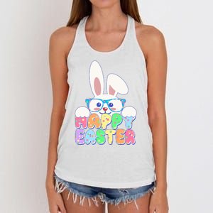 Cute Happy Easter Bunny Rabbit With Glasses Women's Knotted Racerback Tank