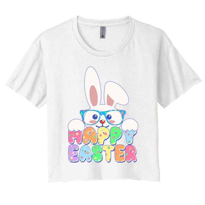 Cute Happy Easter Bunny Rabbit With Glasses Women's Crop Top Tee