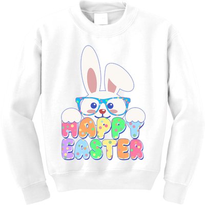 Cute Happy Easter Bunny Rabbit With Glasses Kids Sweatshirt