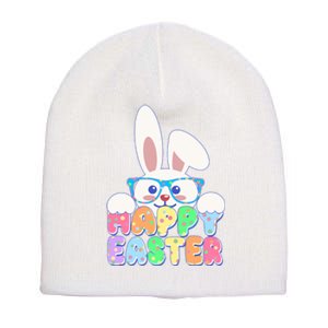 Cute Happy Easter Bunny Rabbit With Glasses Short Acrylic Beanie