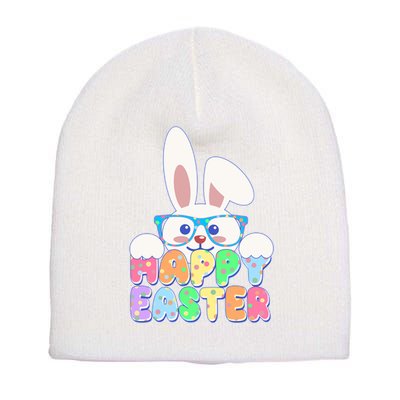 Cute Happy Easter Bunny Rabbit With Glasses Short Acrylic Beanie