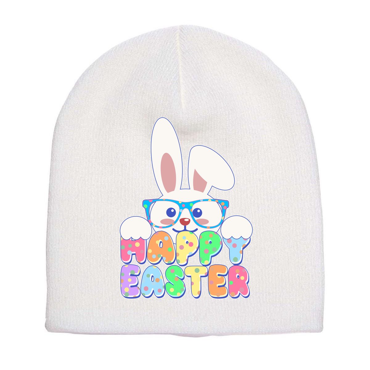 Cute Happy Easter Bunny Rabbit With Glasses Short Acrylic Beanie
