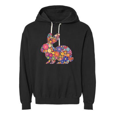 Cute Happy Easter Bunny Retro Spring Flowers  Garment-Dyed Fleece Hoodie