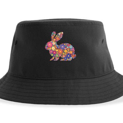 Cute Happy Easter Bunny Retro Spring Flowers  Sustainable Bucket Hat