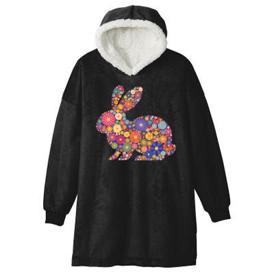 Cute Happy Easter Bunny Retro Spring Flowers  Hooded Wearable Blanket