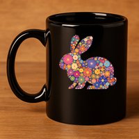 Cute Happy Easter Bunny Retro Spring Flowers  11oz C Handle Ceramic Mug