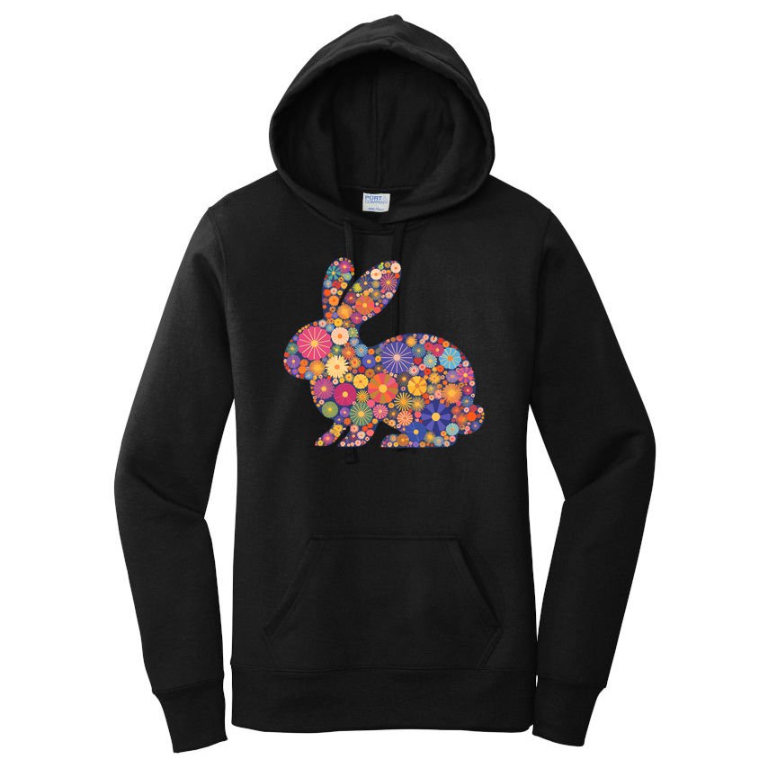 Cute Happy Easter Bunny Retro Spring Flowers  Women's Pullover Hoodie