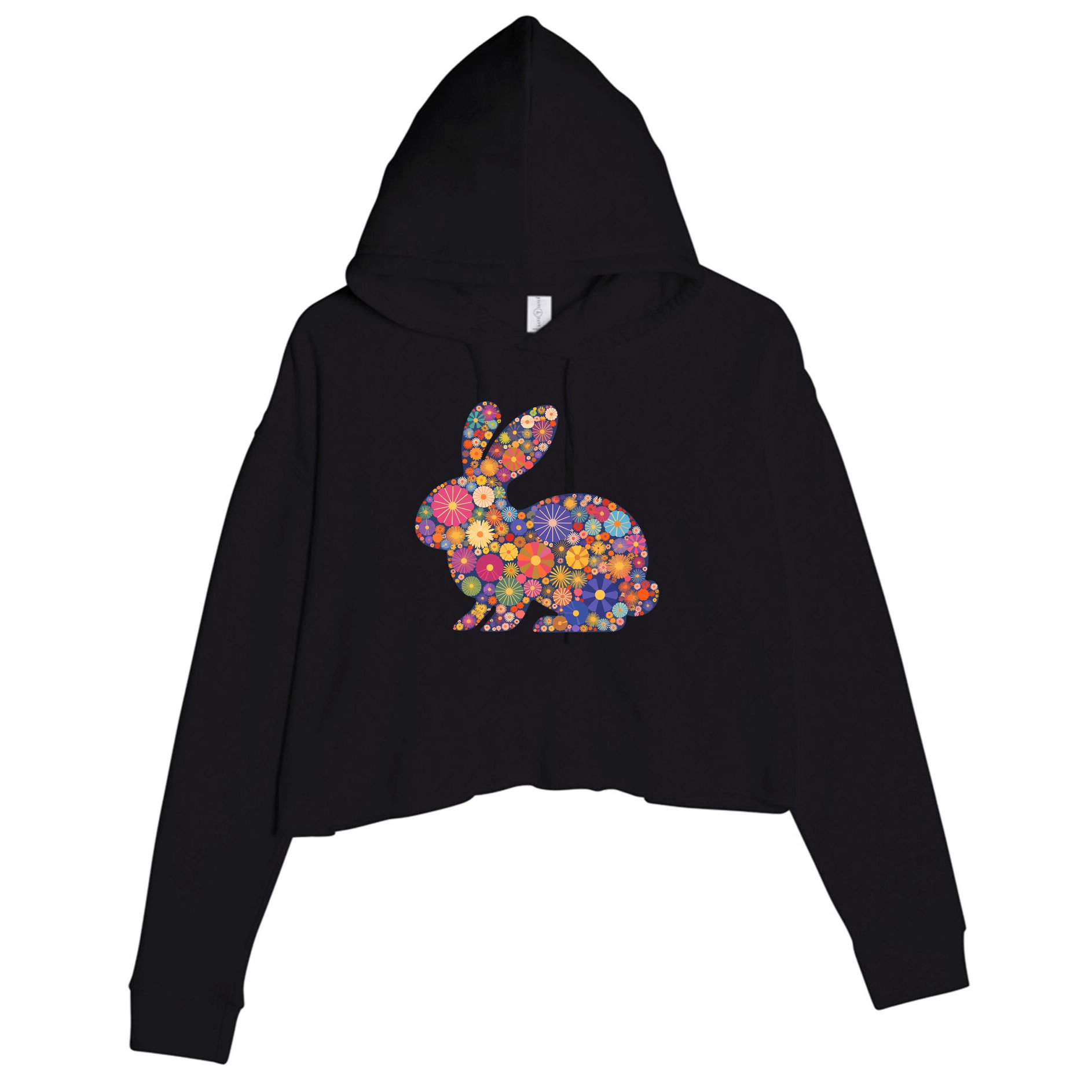 Cute Happy Easter Bunny Retro Spring Flowers  Crop Fleece Hoodie