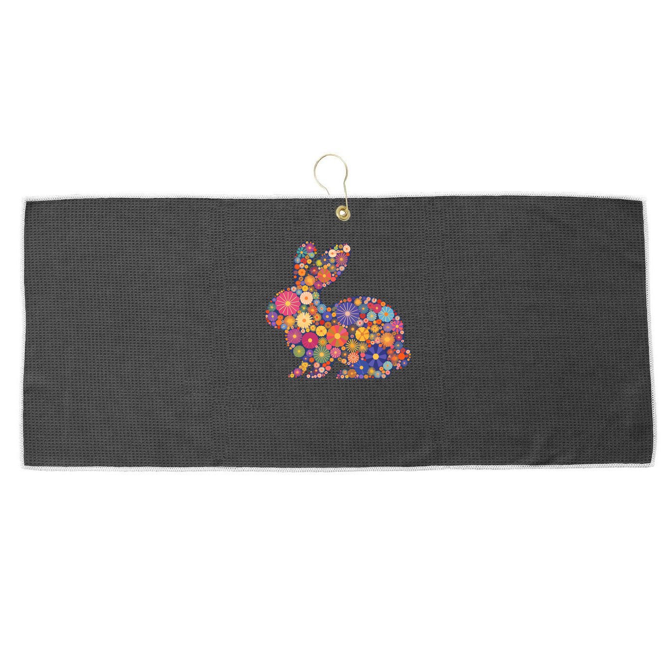 Cute Happy Easter Bunny Retro Spring Flowers  Large Microfiber Waffle Golf Towel