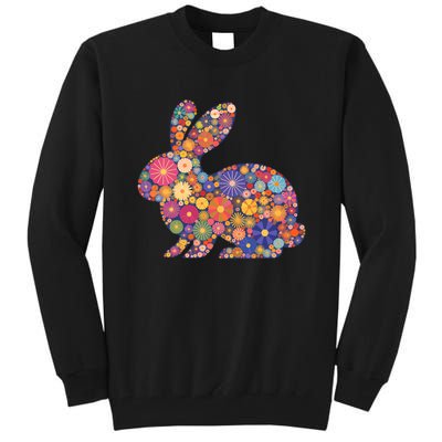 Cute Happy Easter Bunny Retro Spring Flowers  Tall Sweatshirt