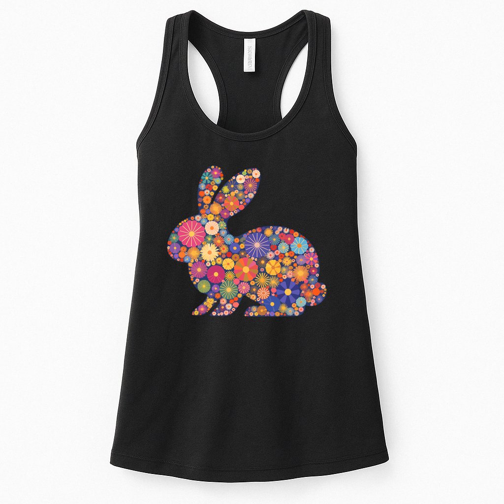 Cute Happy Easter Bunny Retro Spring Flowers  Womens Tank Top