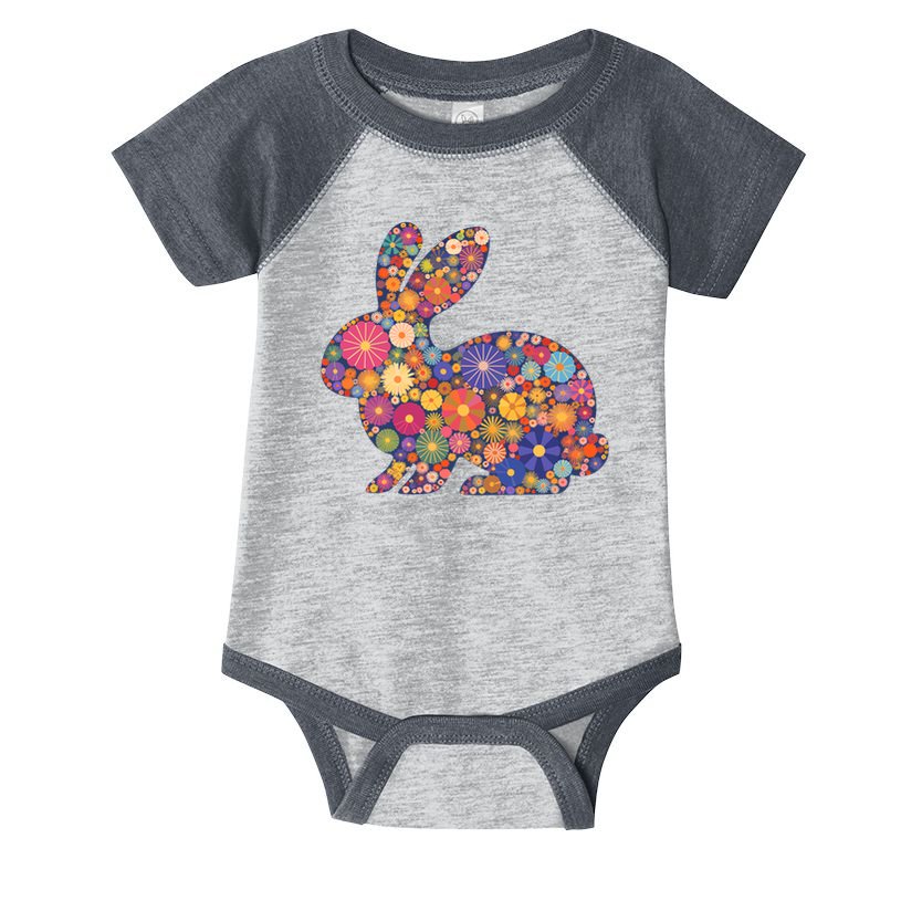 Cute Happy Easter Bunny Retro Spring Flowers  Infant Baby Jersey Bodysuit