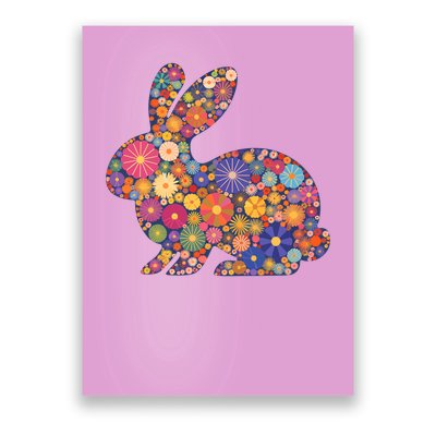 Cute Happy Easter Bunny Retro Spring Flowers  Poster