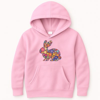 Cute Happy Easter Bunny Retro Spring Flowers  Kids Hoodie