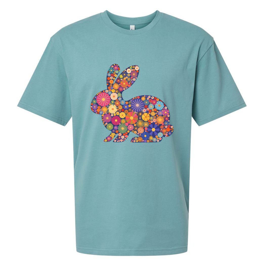 Cute Happy Easter Bunny Retro Spring Flowers  Sueded Cloud Jersey T-Shirt