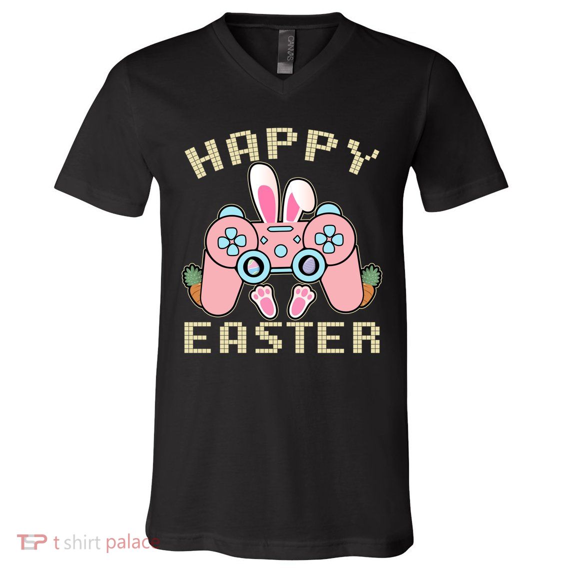 Cute Happy Easter Bunny Game Controller V-Neck T-Shirt