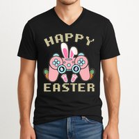 Cute Happy Easter Bunny Game Controller V-Neck T-Shirt