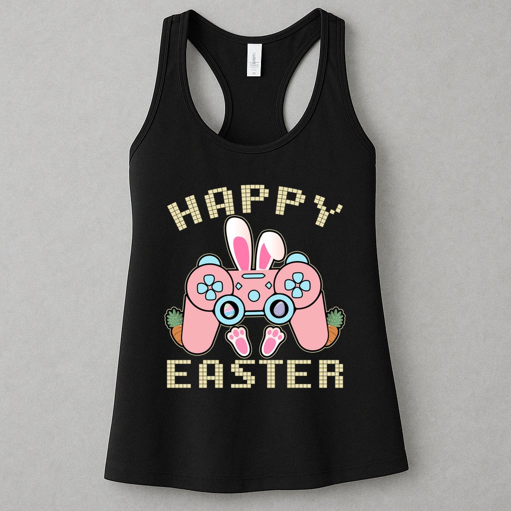Cute Happy Easter Bunny Game Controller Womens Tank Top