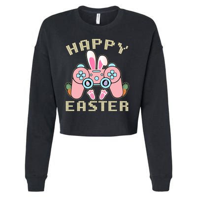 Cute Happy Easter Bunny Game Controller Cropped Pullover Crew