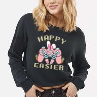 Cute Happy Easter Bunny Game Controller Cropped Pullover Crew