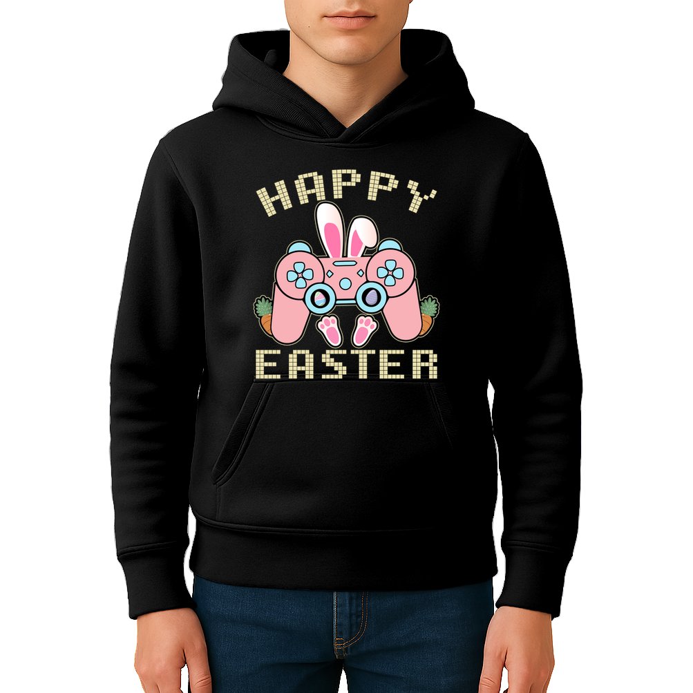 Cute Happy Easter Bunny Game Controller Kids Hoodie