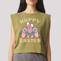 Cute Happy Easter Bunny Game Controller Garment-Dyed Women's Muscle Tee