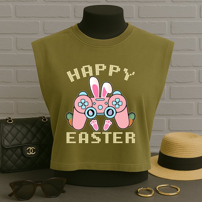 Cute Happy Easter Bunny Game Controller Garment-Dyed Women's Muscle Tee