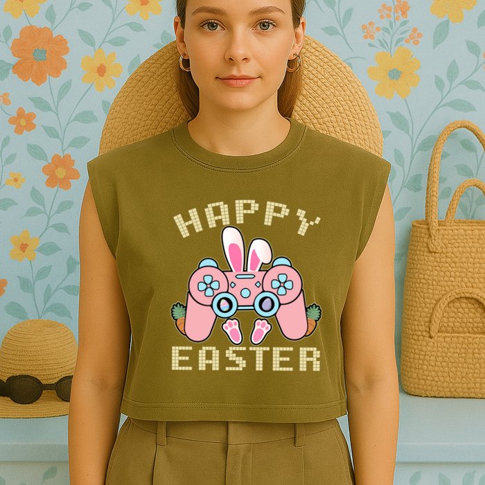 Cute Happy Easter Bunny Game Controller Garment-Dyed Women's Muscle Tee