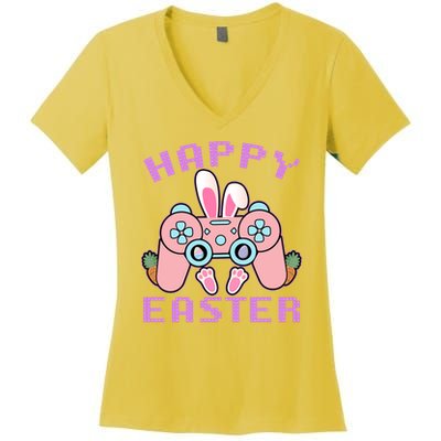 Cute Happy Easter Bunny Game Controller Women's V-Neck T-Shirt