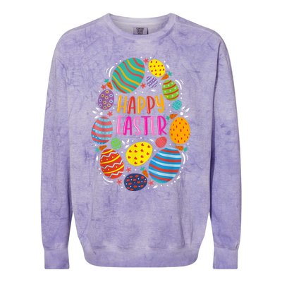 Cute Happy Easter For Teen Girls Boy Easter Colorful Eggs Colorblast Crewneck Sweatshirt